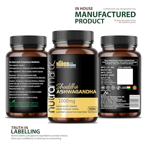 Image of Ashwagandha 1000mg Capsules | 100% Ayurvedic & Pure Extract For Stress Relief | Rejuvenates Mind & Body | Support Strength & Energy | Men & Women (90 Count (Pack of 1))
