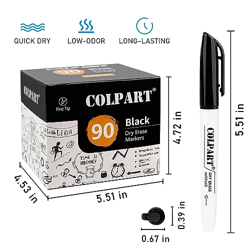 colpart Dry Erase Markers Fine Tip - Pack Of 90 Black Whiteboard Markers Bulk With Low Odor White Board Markers Dry Erase For School, Office, Home, Work On White Board & Calendar,  image 7