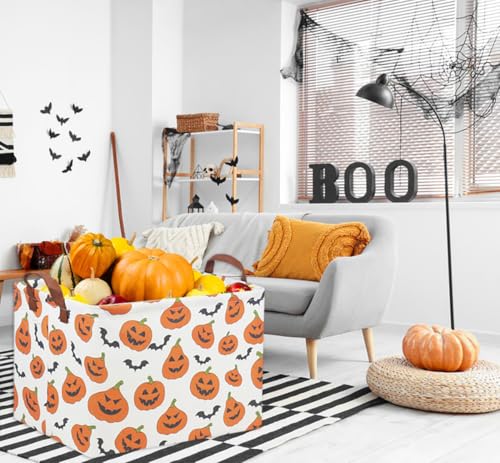 Image of Rectangular Halloween Basket for Kids Pumpkin Basket Toy Storage Bin Organizer Box Room Decor for Halloween Parties(Halloween Pumpkin)