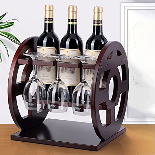 Soporte para vino de madera para 3 botellas y 6 copas miniatura 4
