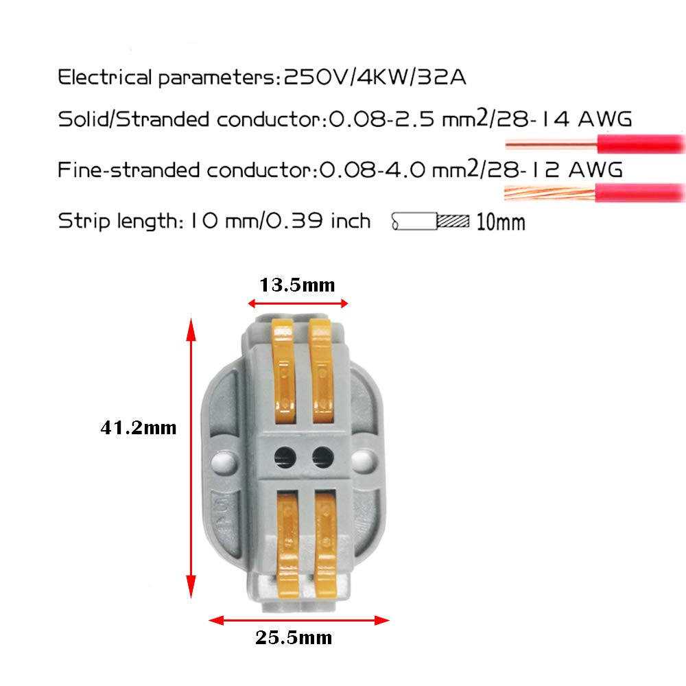 CTRICALVER 10 pcs SPL-2 Conectores eléctricos rapidos,Terminales Eléctricos, Abrazaderas con palanca conexión eléctrica bloque, Conectores de cables con tornillos de fijación