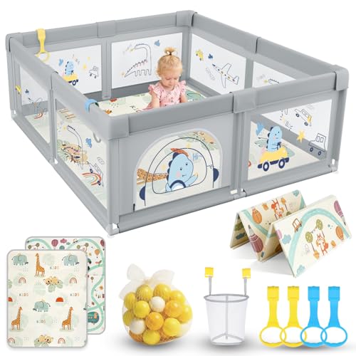 【Traspirante e Resistente-Tessuto Oxford 210D con Fodera in Spugna】:Recinto per Bambini Realizzato in pregiato tessuto Oxford 210D, questo box è resistente e durevole. Il tessuto a rete traspirante e la spugna con rivestimento metallico attutiscono efficacemente gli urti, creando un ambiente di gioco sicuro e trasparente per il tuo bambino, permettendogli di giocare e muoversi liberamente al suo interno