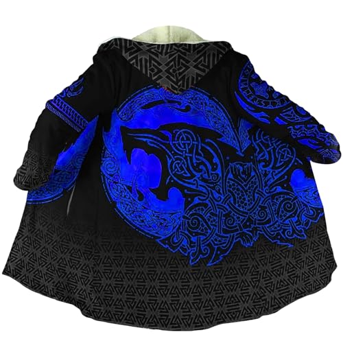 Viking Men's Winter Cloak Fenrir Wolf Thickened Warm Lambswool Hooded Parka Ragnarok Casual Jacket Outerwear