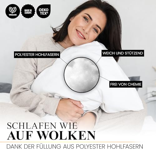 Gentle North Hochwertige Kopfkissen 80x80 cm groß in Hotelqualität - Flauschiges, gut gefülltes Schlafkissen für Allergiker geeignet (Ökotex 100 Zertifiziert) - 60° Waschbar