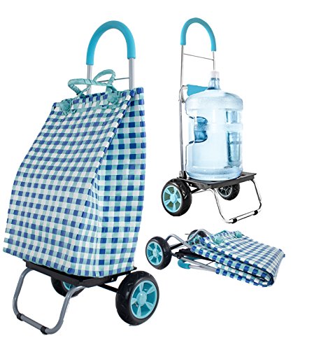 Image of dbest products Trolley Dolly Shopping Grocery Foldable Cart Storage Mom, Blue Polka Dot