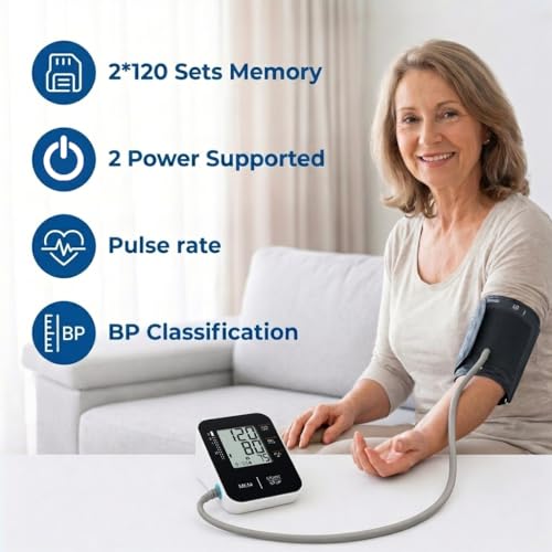 Blood Pressure Monitor Upper Arm Blood Pressure Cuff for Home Use with Large LCD Dual User Memory Adjustable Cuff 8.7-15.7 Inch Fast Reading Includes Storage Bag, Black - Image 3