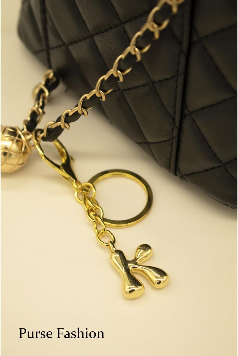 Bubble Letter Keychain for Women Chunky Initial Bag Charms Purse Handbags with 18 K Gold Plated Accessories Gift - Image 5
