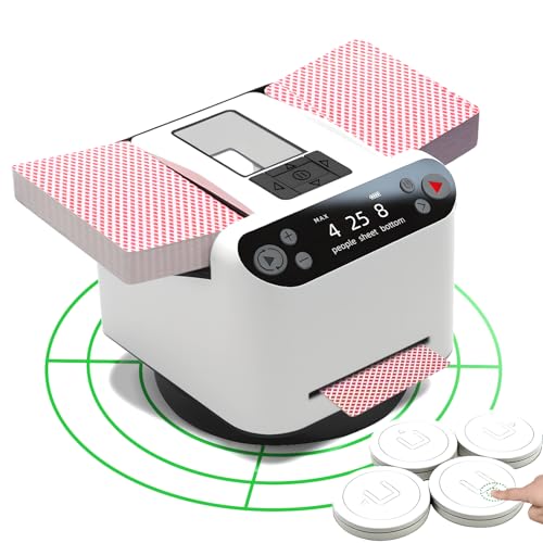 Yatics 5th All in One Card Shuffler and Dealer | Hands Free Shuffling or Dealing | One-Touch Deal After Shuffle| RC Card Calling| Multi-Card Dealing and More - White, Woks with UNO, Poker, More