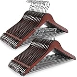 TOPIA HANGER Wooden Coat Hangers 30 Pack, Cherry Wood Suit Hangers with Non Slip Pants Bar, 360° Swivel Hook and Shoulder Notches for Camisole, Jacket, Pants, Smooth Finish Clothes Hangers - CT34M30