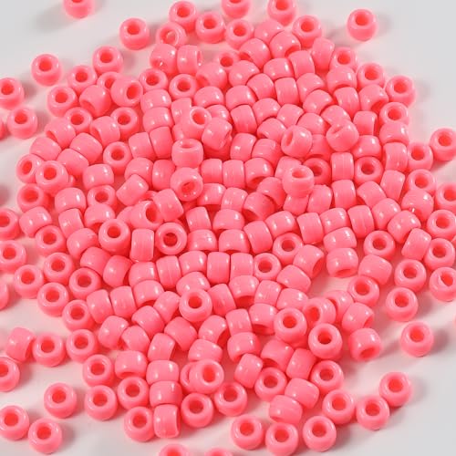 Image of 1000 Pcs Acrylic Pony Beads 6x9mm Bulk for Bracelet Necklace Jewelry Making Earring Hair Braiding Kandi Beads (Light Pink)