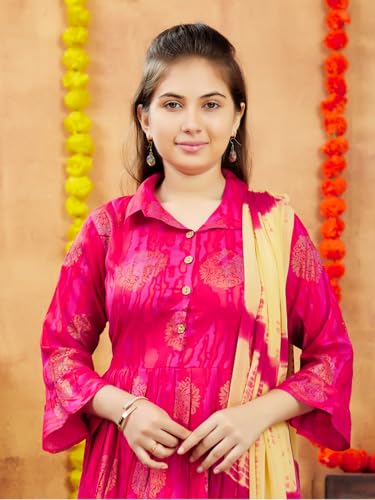 Image of Aarika Girls Cotton Regular Fit -Rani Printed Kurti