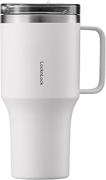 LocknLock Metro Travel Mug, Premium 18/8 Stainless Steel Tumbler Cup for Hot and Cold Drinks, Double Wall Insulated with Handle and Lid, Ivory, 27oz