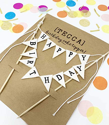 Tecca Happy Birthday Cake Topper Banner With White Burlap Bunting Flags. Handmade Food-Grade Safe Gender Neutral Party Decorations. Pre-Assembled And Reusable For Any Age Or Themed Party. #TOP7