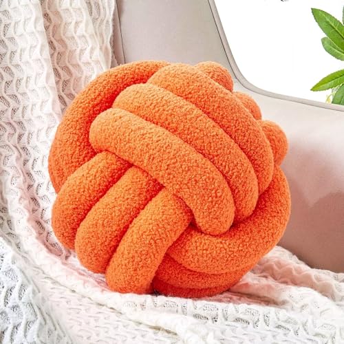 Image of Uvvyui Knot Pillow Ball, Soft Home Decorative Round Throw Pillow, Handmade Knotted Plush Pillow, Round Boucle Pillow Cushion (8.6 Inches Orange)