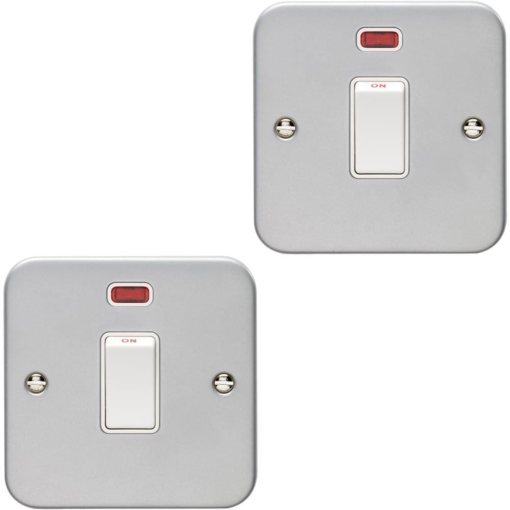 2 Pack 1 Gang 20A Single Light Switch & Neon Heavy Duty Metal CLAD DP Appliance - Decorative Appliance Switch Wall Plate