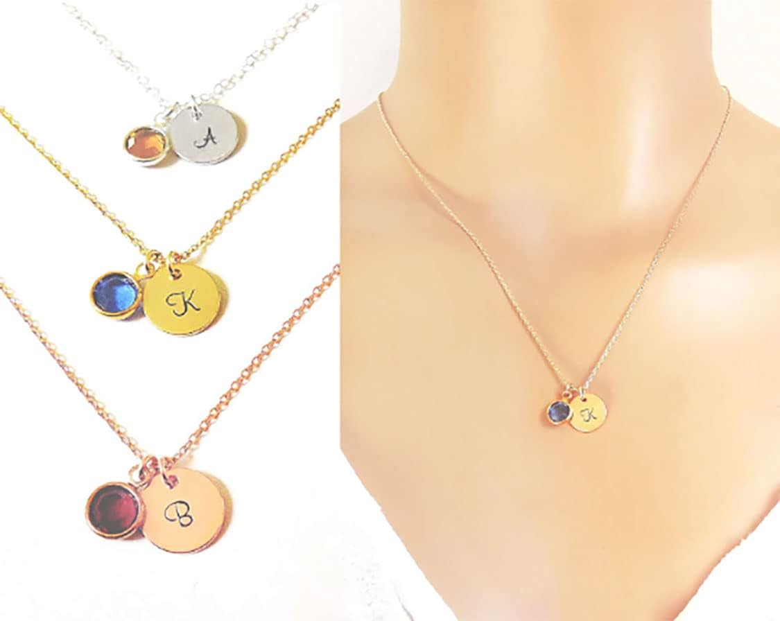 Initial Birthstone Necklace, Initial Necklace for Women, Initial Necklace with Birthstone, Personalized Gifts for Her 14k Gold Filled Chain, Sterling Silver Chain, Christmas Gift