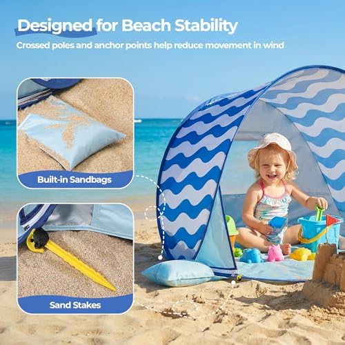 Apojungle Baby Beach Tent for Kids: Navy Blue Pop Up Sun Shelter Canopy- UV Protection Beach Shade Outdoor - Travel Beach Umbrella for Toddlers Camping Play — view 6