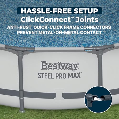 Image of Bestway Steel Pro MAX 14' x 33 inch Round Above Ground Pool Set with Pump | Metal Frame Pool, Corrosion-Resistant Steel, Puncture-Resistant Liner, Filter Pump, No-Tool Setup, Quick-Click Connectors