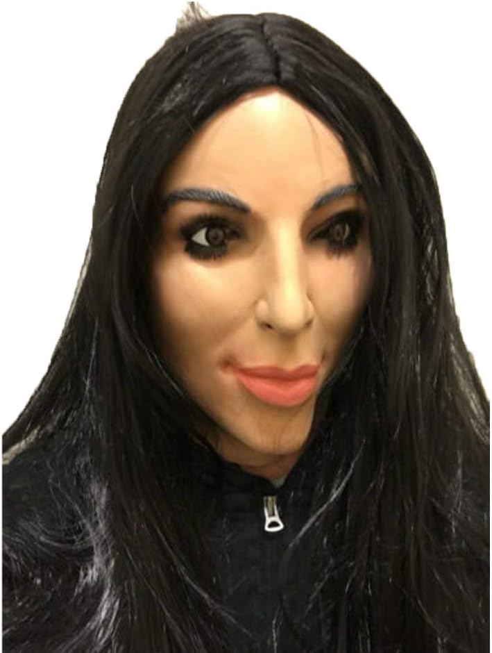 Realistic Female Mask with Long Hair Striking Women Celebrity Mask Human Face Disguise Halloween Costume