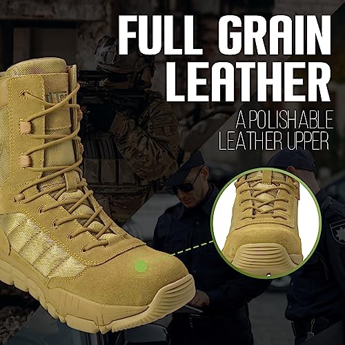 Ad Tec Tactical Boots For Men - Leather Tactical Military Boots With Zippers On Sides, Composite Safety Toe Boots With Oil & Slip Resistt Outsole, Combat, Police, Service Gear4