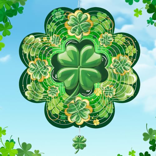 Image of St. Patrick's Day Wind Spinner, St Patricks Day Decorations Gifts for Women, 3D Shamrock Hanging Wind Spinners for Outdoor & Indoor Decor, 12 Inch Metal Wind Spinner for Garden Yard Home Ornament
