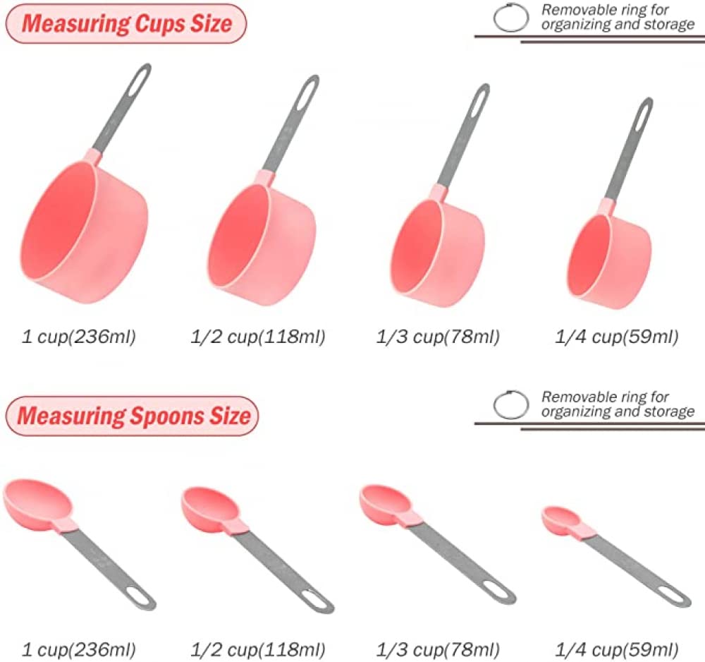 YXSH Juego De Tazas Y Cucharas Medidoras De Plástico De 8 Piezas con Mango De Acero Inoxidable para Medir En Seco Y Líquidos - Aparatos De Cocina para Cocinar Y Hornear