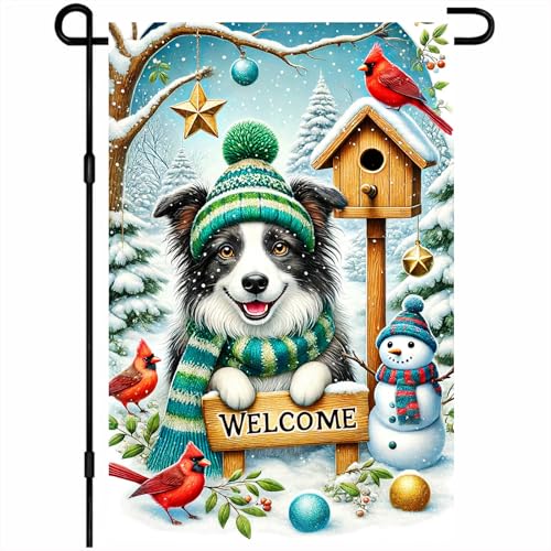 Image of BlissYard Garden Flag Shepherd Snowy Scene Winter 12x18 Inch Polyester | Garden Banner, Yard Sign | Shepherd Flag, Snowy Scene Lawn Decor | Porch, Patio, Entry (Winter Art)