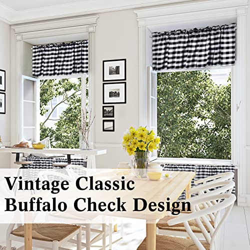 6 Pack Buffalo Check Plaid Curtains For Kitchen Black Whitetier And Valance Light Filtering Chic Window Treatment Tiers Checkered Classic Country Window Curtains Set For Farmhouse Decor Bathroom #TOP4