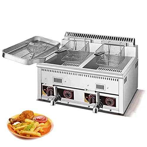 CFYP Kommerzielle Fritteuse Gas fritteuse mit Korb, Arbeitsplatte Heavy Duty Edelstahl LPG Gasfritteuse für Pommes…