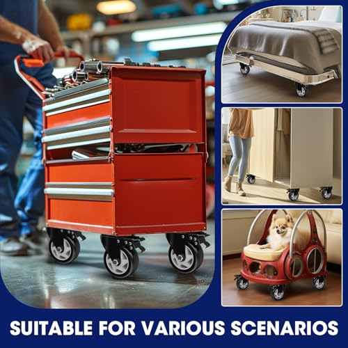 Image of 4 Inch Caster Wheels, Casters Set of 16, ASHGOOB Casters with Brake Heavy Duty, Industrial Locking Swivel Top Plate Castor Wheels for Workbench /Furniture /Cart. （AB Switch, Double Pedal Brake