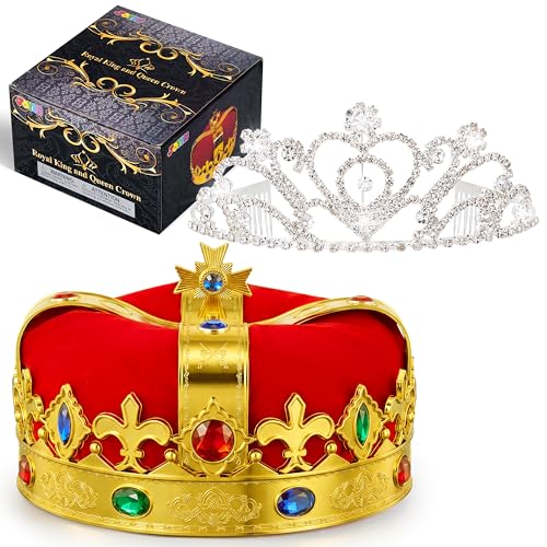JOYIN 2 Pack Royal Crowns, Halloween Party Costume Accessories, King's and Queen's Crowns for Kids and Audults