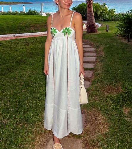 Image of Yuemengxuan Boho Maxi Dresses for Women Spaghetti Strap Flowy Smocked Long Dress Casual Summer Vacation Beach Maxi Dress