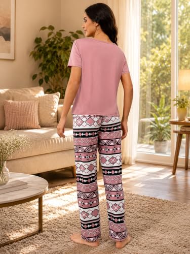 Image of LITZO Womens Night Suit || Printed Round Neck Short Sleeve Nightsuit Set | Pajama Set | Casual Night Dress for Women (L-25-27)