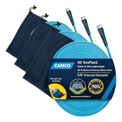 Image of Camco EvoFlex2 50-ft Drinking Water Hose - RV Drinking Water Hose Reinforced with Fabric & Ultra Lightweight - Contains No Lead, No BPA & No Phthalate - Abrasion Resistant (22579) (Pack of 3)