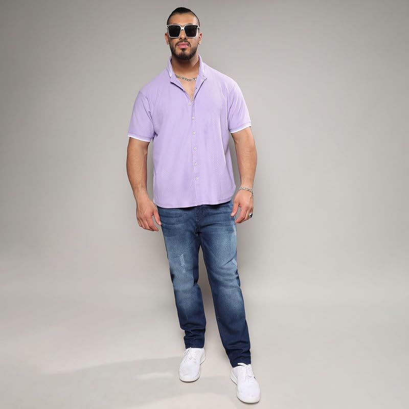Image of Instafab Plus Men's Shirt for Casual Wear | Spread Collar | Short Sleeve | Button Closure | Plus-Size Fit | Cotton Shirt Crafted with Comfort Fit for Everyday Wear