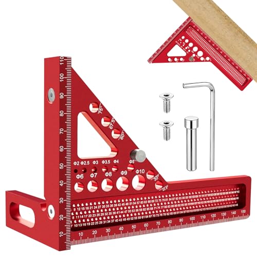Tmefoy Angle d'onglet 3D, 22,5 à 90 °, en alliage d'aluminium, carré de vitesse de haute précision, avec 11 trous de perçage, traction, foret et outil de mesure pour les ingénieurs de menuiserie
