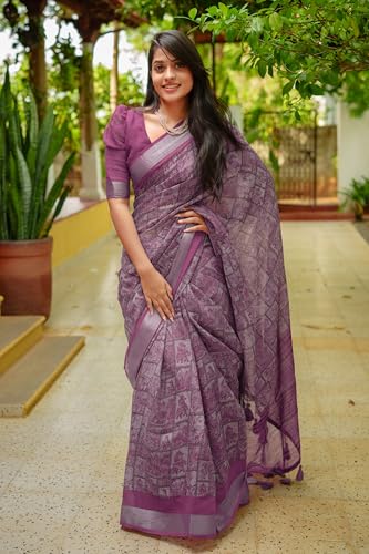 Image of MIRCHI FASHION Saree for Woman Cotton Blend Printed | Traditional Ethnic Sari for Ceremonial Use and Farewell with Blouse Piece