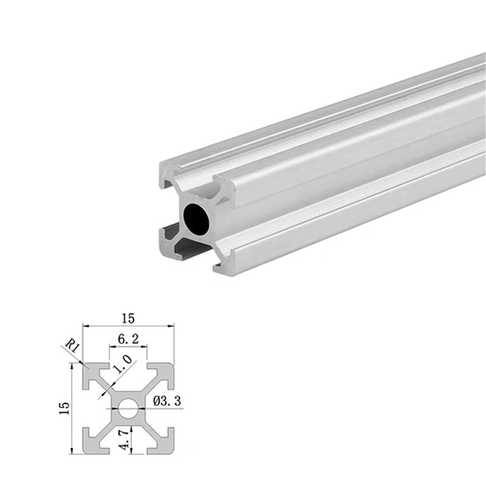 2 perfiles de aluminio 1515 de 21,65", 500 mm de largo, 15 x 15 mm, marco de extrusión, riel cuadrado estándar europeo for estantería de pecera. Marco