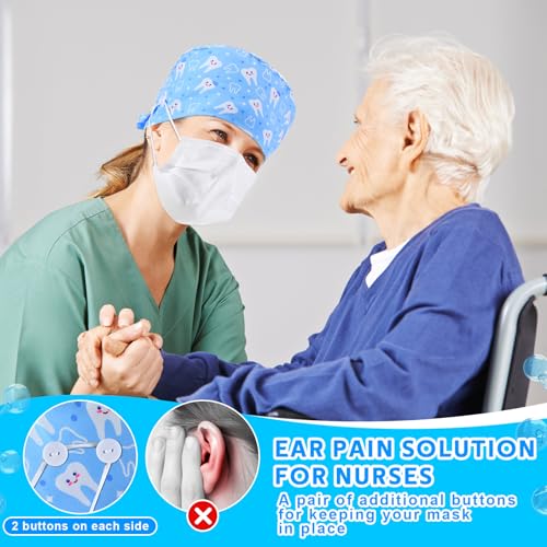 Image of Unittype 12 Pcs Dental Caps for Women Adjustable Dentist Scrub Cap Elastic Nurse Hats Teeth Pattern Working Hats Bulk