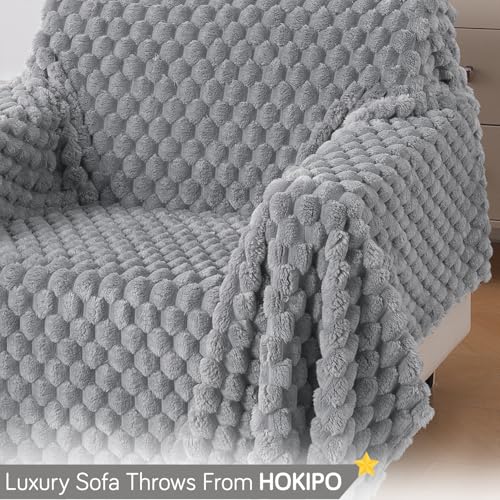 Image of HOKIPO Luxury Premium Rabbit Wool Plush Fluffy Sofa Cover, Sofa Throw for 1 Seater Sofa, 180(D) x 190(L) cm, 'BunnySoft Series' Moon Grey (AR-5073-GRY)