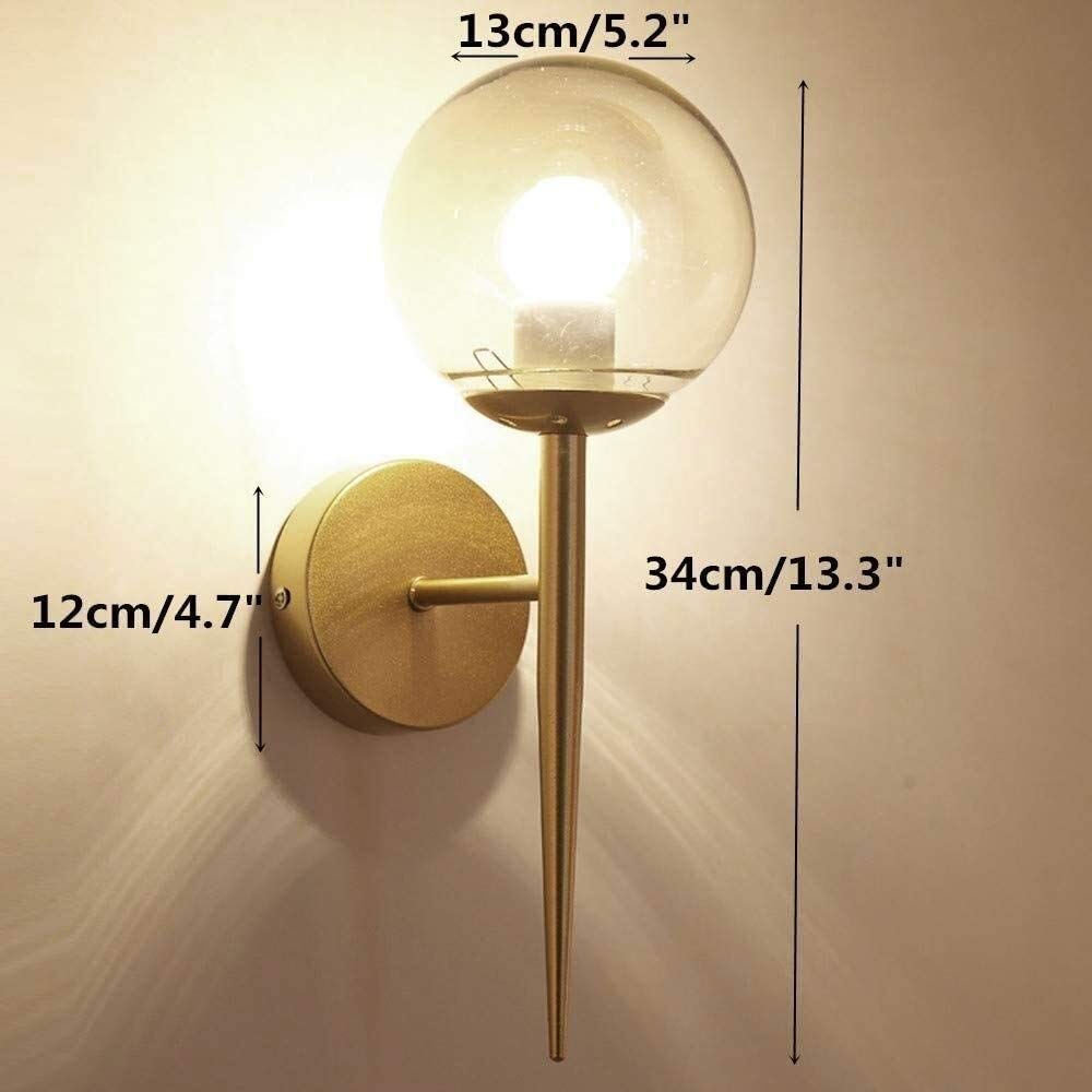 Nordic Vintage Gold Metall Wandlaterne Moderne Industrielle Glaswandlampe Leuchte Schlafzimmer Nacht Leselampe Retro Glaskugel Wandleuchten für Wohnzimmer Flur Wandbeleuchtung, E27 Fassung needed