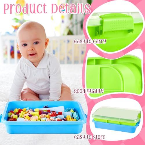 Image of 2 Pack Sensory Bin for Kids, 15inch Sand Tray with Lid, No-Mess Sensory Play Container for Sand, Building Blocks Storage, Portable Kids Activity Bin Indoor Outdoor(Blue, Green)