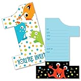 Big Dot of Happiness 1st Birthday Monster Bash - Shaped Fill-In Invitations - Little Monster First...