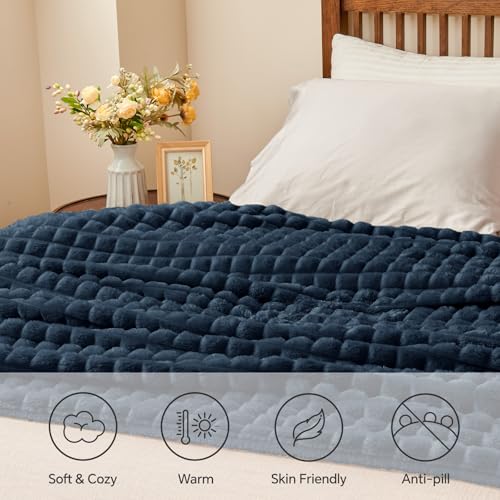 Image of BEDELITE Navy Blue Fleece Throw Blankets Queen Size for Bed, 90x90 Inch
