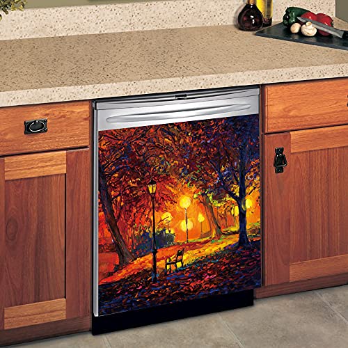 Yosa Dishwasher Cover Magnet Sticker Decal, Country Kitchen Decor, Autumn Evening At The Park Magnetic Decorative Refrigerator Door,Fall Home Decor Stickers 23X26Inch #TOP4