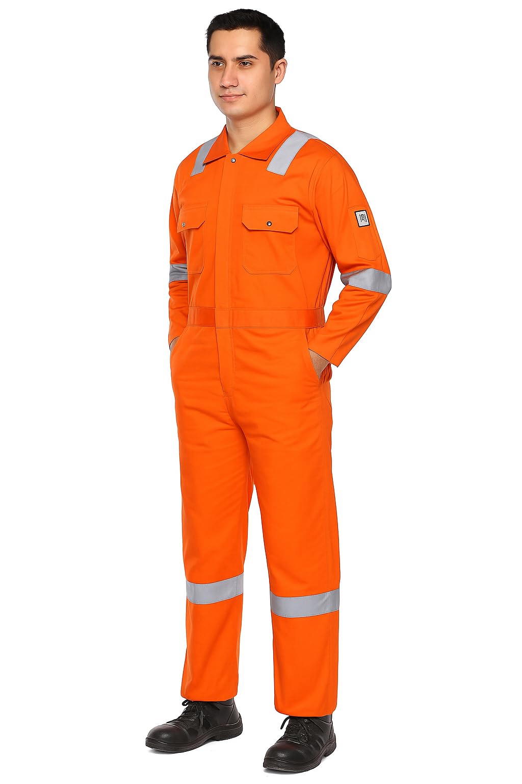 Safety Coverall, Orange Cotton Boiler Suit with Reflective Strips, Long Sleeve Workwear, dangri, Industrial Safety Work Wear, Industrial Safety Boiler Suit