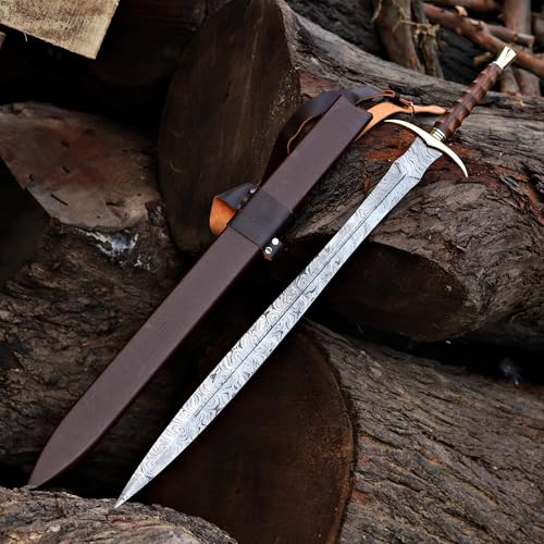 38-Inch Viking Sword with Scabbard – Handmade Damascus Steel Blade – Full Tang Norse Style –...