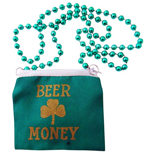 Westmon Works Beer Money Pouch Shamrock Green Bead St Patrick's Day Party Necklace