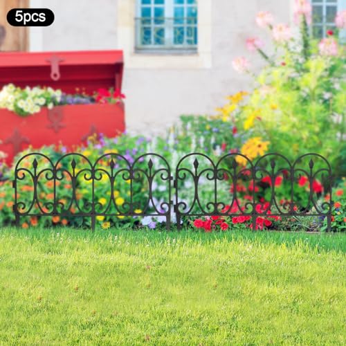 5er Set Gartenzaun Dekorativer Eleganter Zaun aus Wetterfestem Kunststoff, Zierzaun zum Stecken 23cm hoch, Schöner Dekozaun, Gesamtlänge 2,9m