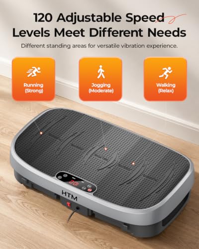 HTM Curved Vibration Plate Exercise Machine, Whole Body Shake Plate with 150W Motor & Resistance Band, 400lbs Weight Capacity, 120 Speeds, Low Noise Vibration Board for Weight Loss, Home Fitness - image 7